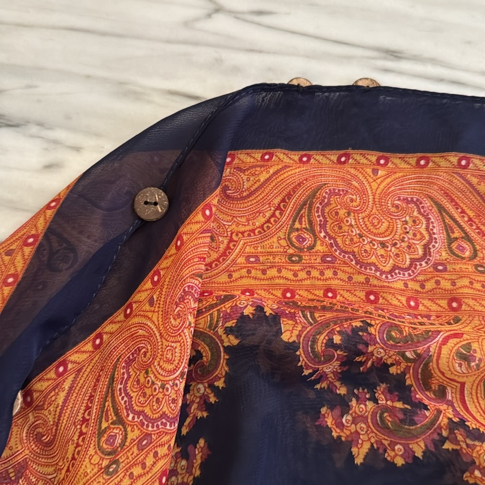 Navy and Orange Paisley Scarf Top - Picture 2 of 5